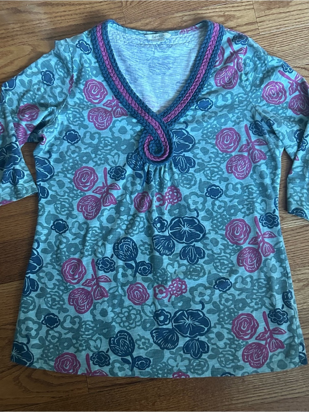 Boden Floral‎ Braided Neck Tunic Shirt Size 12 Multicolor Boho Cottagecore EUC - Picture 5 of 8